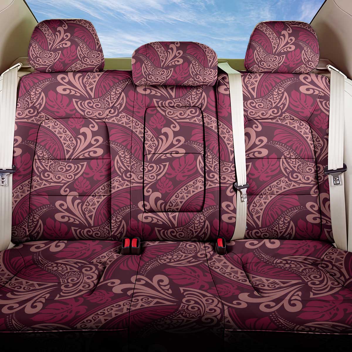 Sweet Pink Monstera Back Car Seat Cover Polynesian Tribal Pattern - Polynesian Pride