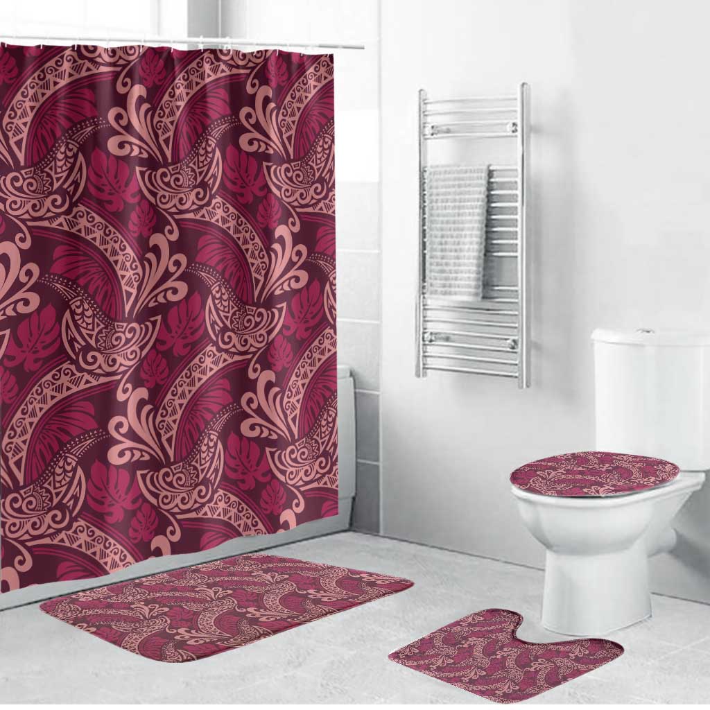 Sweet Pink Monstera Bathroom Set Polynesian Tribal Pattern LT01 Bathroom Set (4 pcs) Pink - Polynesian Pride