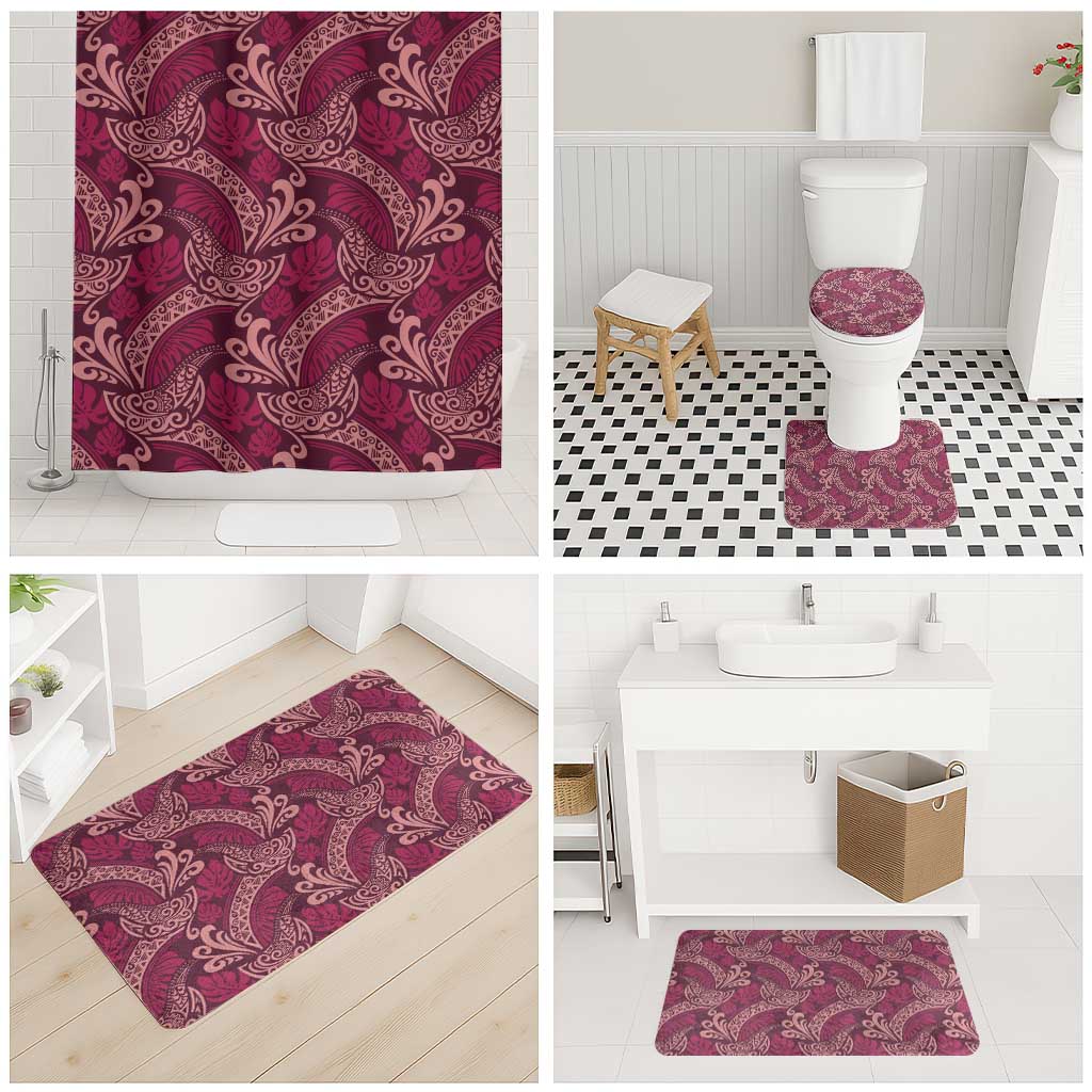 Sweet Pink Monstera Bathroom Set Polynesian Tribal Pattern LT01 - Polynesian Pride