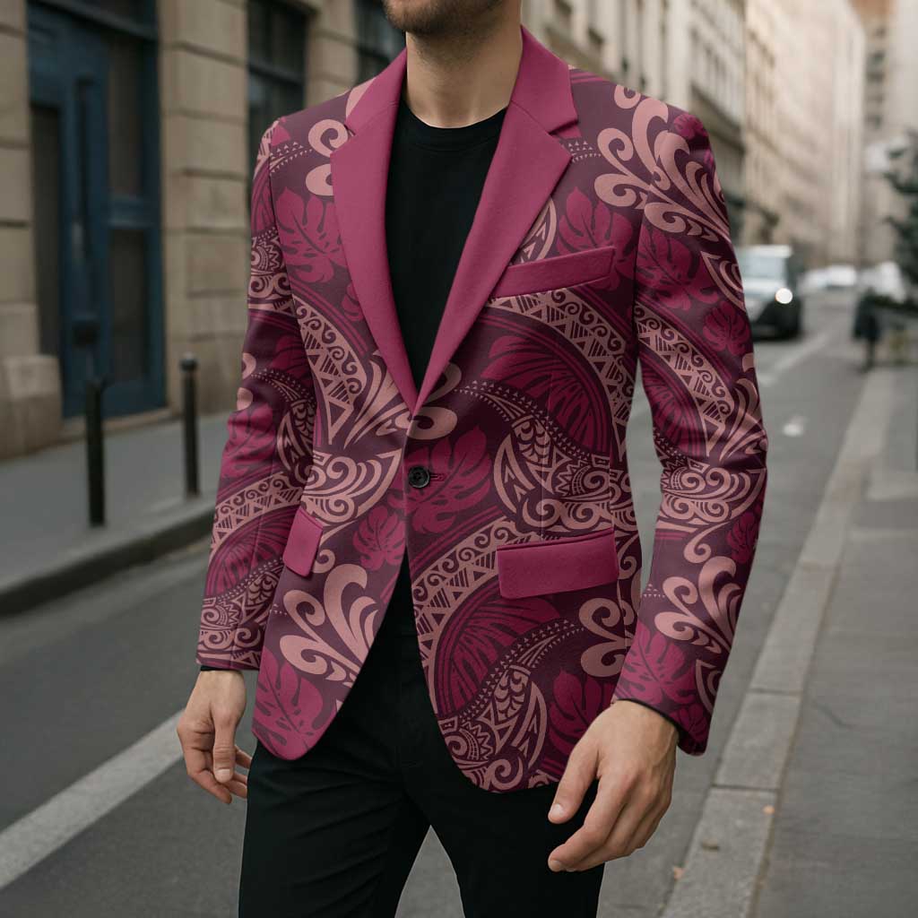 Sweet Pink Monstera Blazer Polynesian Tribal Pattern LT01 - Polynesian Pride
