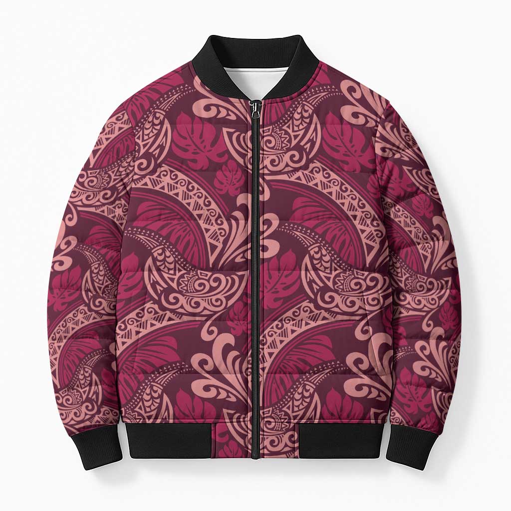Sweet Pink Monstera Bomber Puffer Jacket Polynesian Tribal Pattern LT01 Unisex Pink - Polynesian Pride