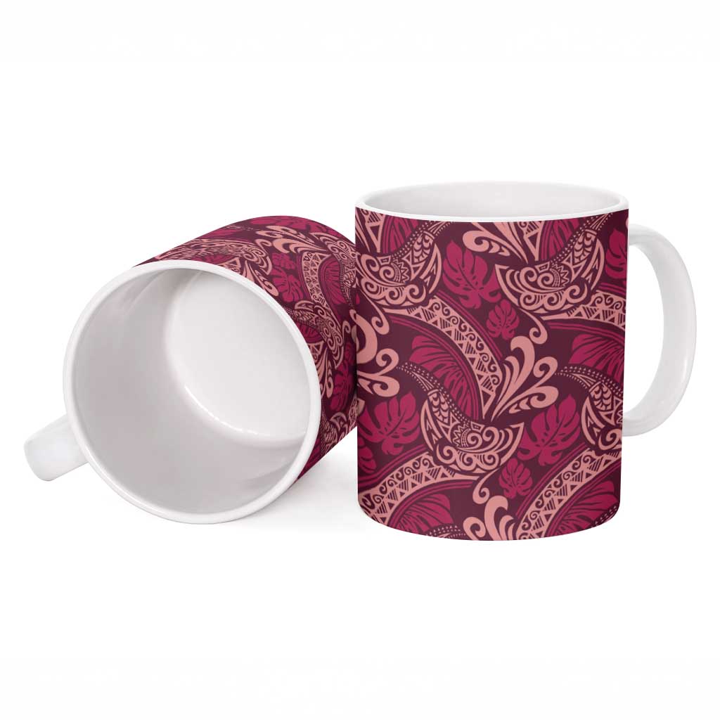 Sweet Pink Monstera Ceramic Mug Polynesian Tribal Pattern LT01 - Polynesian Pride