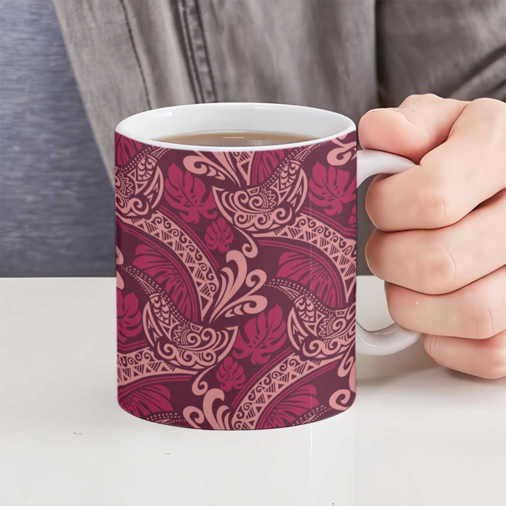 Sweet Pink Monstera Ceramic Mug Polynesian Tribal Pattern LT01 - Polynesian Pride