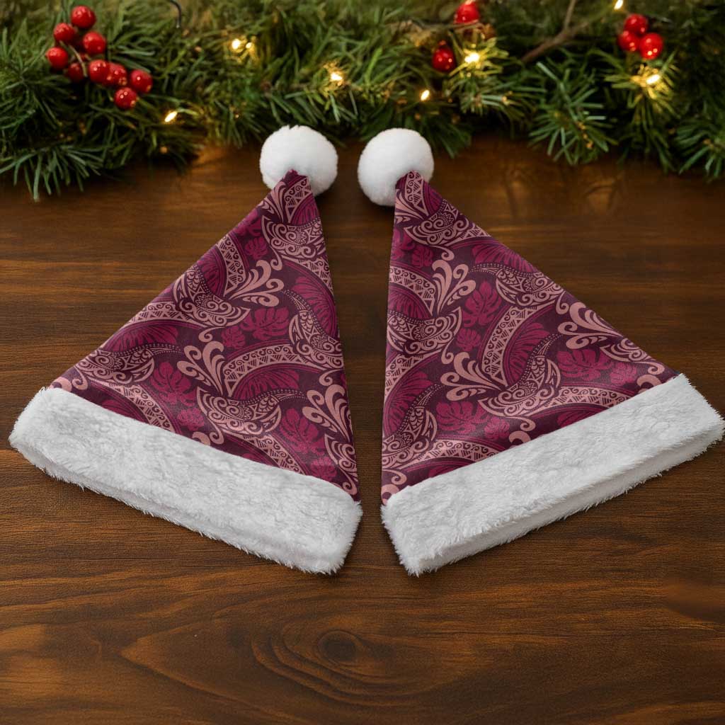 Sweet Pink Monstera Christmas Santa Hat Polynesian Tribal Pattern - Polynesian Pride