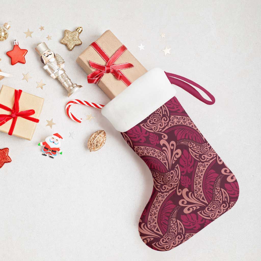 Sweet Pink Monstera Christmas Stocking Polynesian Tribal Pattern - Polynesian Pride