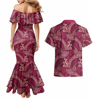 Sweet Pink Monstera Couples Matching Mermaid Dress and Hawaiian Shirt Polynesian Tribal Pattern LT01 - Polynesian Pride