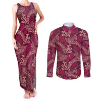 Sweet Pink Monstera Couples Matching Tank Maxi Dress and Long Sleeve Button Shirt Polynesian Tribal Pattern LT01 Pink - Polynesian Pride