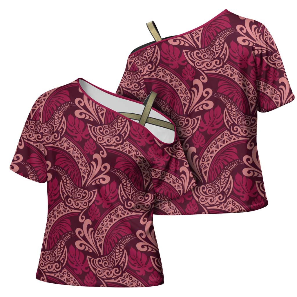 Sweet Pink Monstera Cross Shoulder Shirt Polynesian Tribal Pattern LT01 - Polynesian Pride
