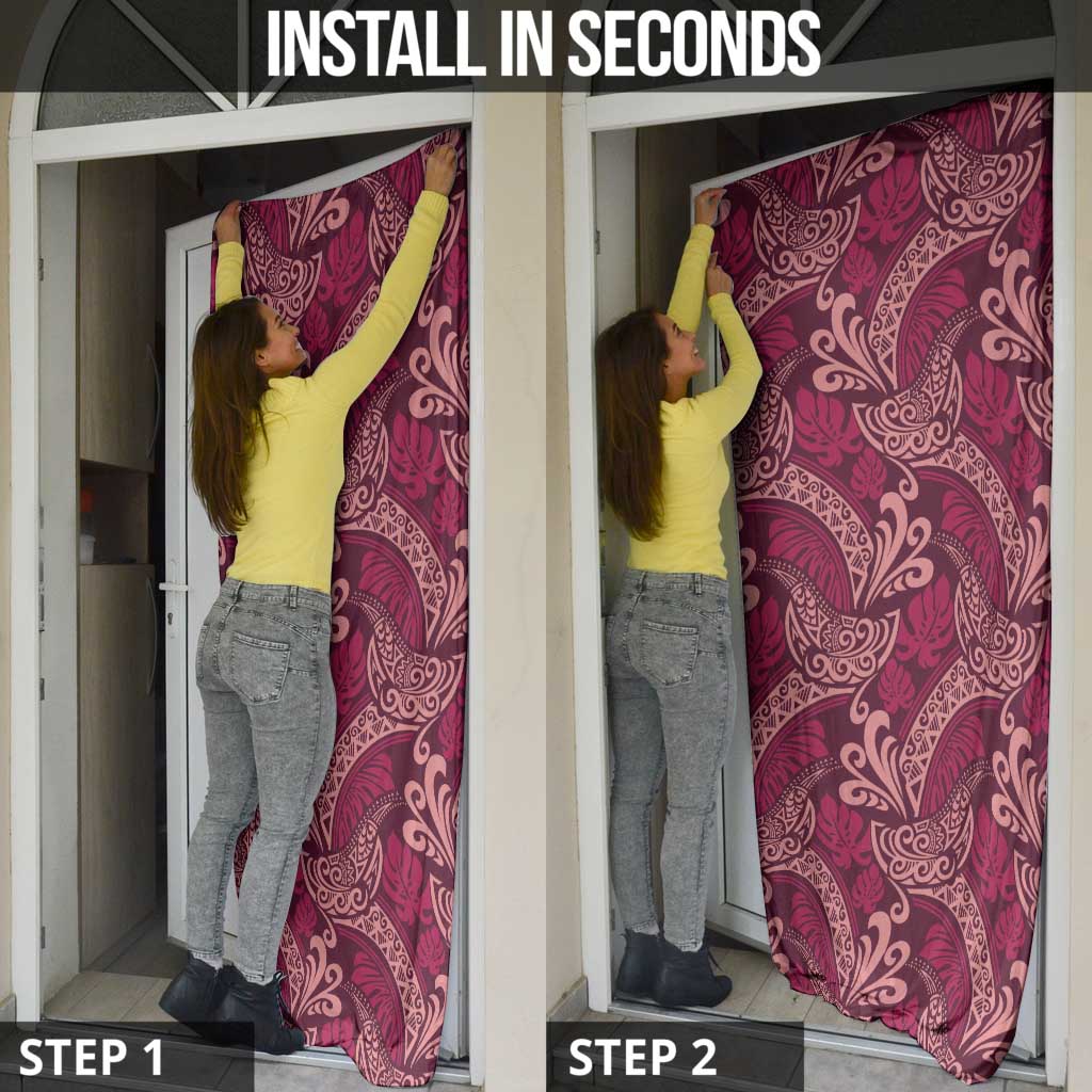 Sweet Pink Monstera Door Cover Polynesian Tribal Pattern - Polynesian Pride