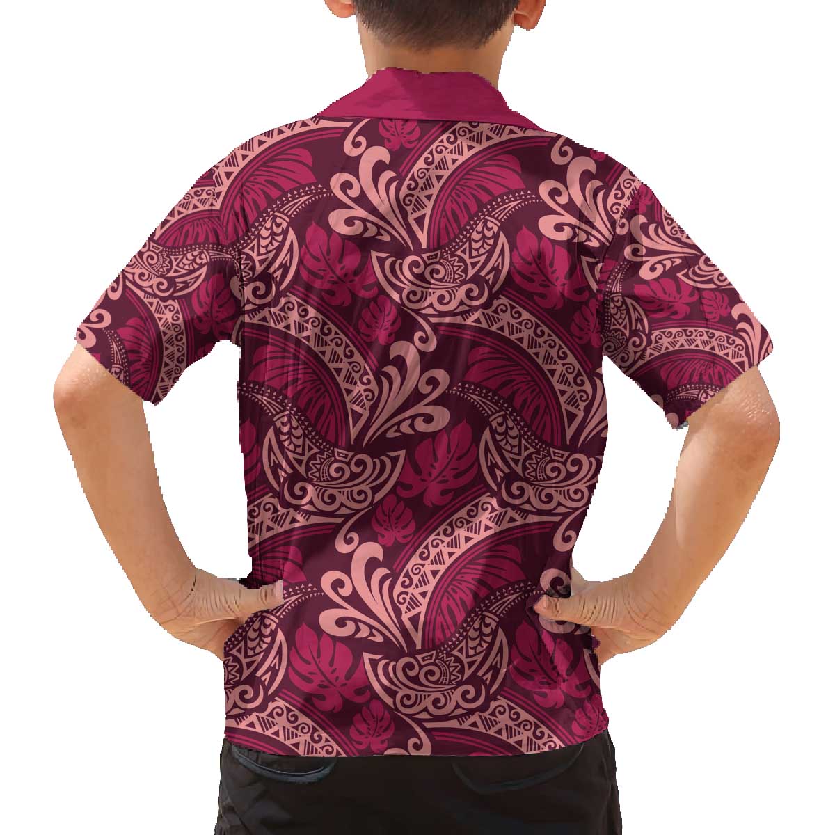 Sweet Pink Monstera Family Matching Off The Shoulder Long Sleeve Dress and Hawaiian Shirt Polynesian Tribal Pattern - Polynesian Pride