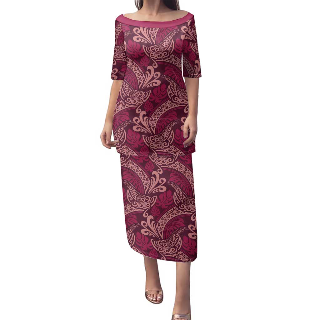 Sweet Pink Monstera Family Matching Puletasi and Hawaiian Shirt Polynesian Tribal Pattern - Polynesian Pride