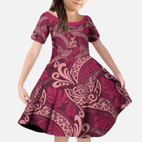Sweet Pink Monstera Family Matching Short Sleeve Bodycon Dress and Hawaiian Shirt Polynesian Tribal Pattern LT01 Daughter's Dress Pink - Polynesian Pride