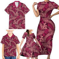 Sweet Pink Monstera Family Matching Short Sleeve Bodycon Dress and Hawaiian Shirt Polynesian Tribal Pattern LT01 - Polynesian Pride