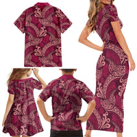 Sweet Pink Monstera Family Matching Short Sleeve Bodycon Dress and Hawaiian Shirt Polynesian Tribal Pattern LT01 - Polynesian Pride