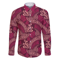 Sweet Pink Monstera Family Matching Summer Maxi Dress and Hawaiian Shirt Polynesian Tribal Pattern LT01 Dad's Shirt - Long Sleeve Pink - Polynesian Pride