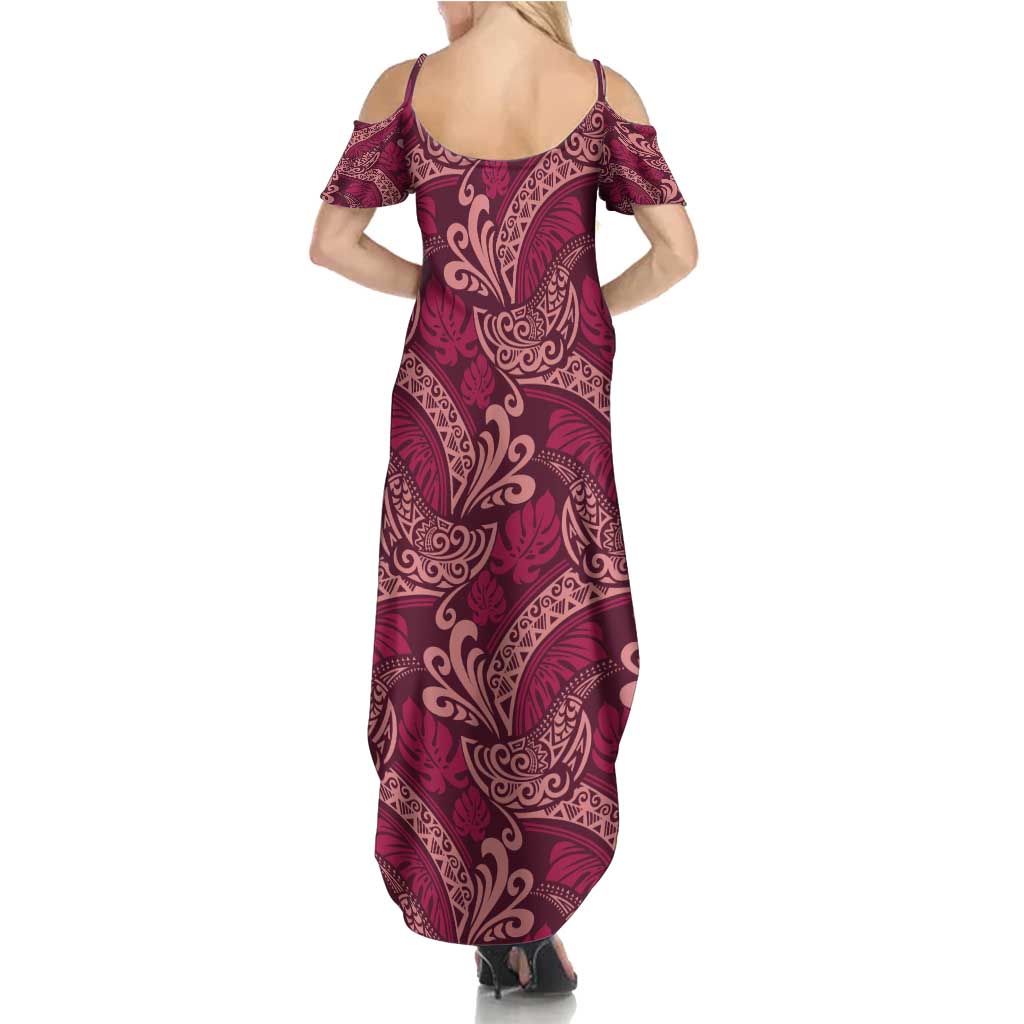 Sweet Pink Monstera Family Matching Summer Maxi Dress and Hawaiian Shirt Polynesian Tribal Pattern LT01 - Polynesian Pride
