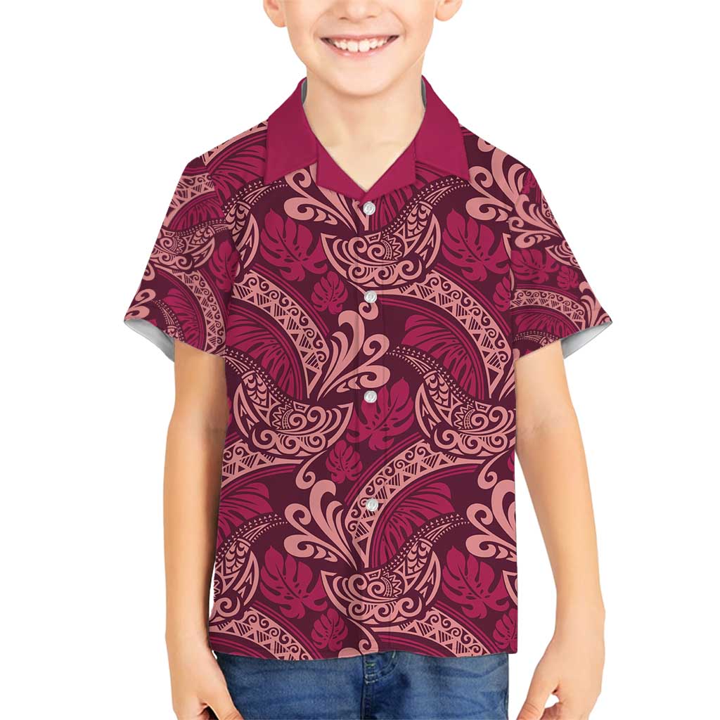 Sweet Pink Monstera Family Matching Summer Maxi Dress and Hawaiian Shirt Polynesian Tribal Pattern LT01 Son's Shirt Pink - Polynesian Pride
