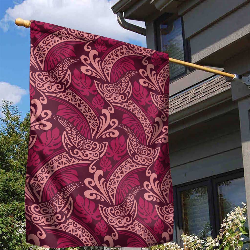 Sweet Pink Monstera Garden Flag Polynesian Tribal Pattern - Polynesian Pride