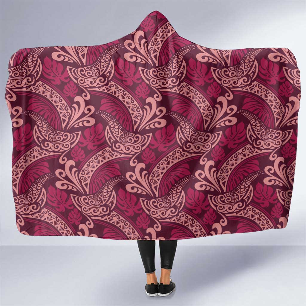 Sweet Pink Monstera Hooded Blanket Polynesian Tribal Pattern LT01 One Size Pink - Polynesian Pride