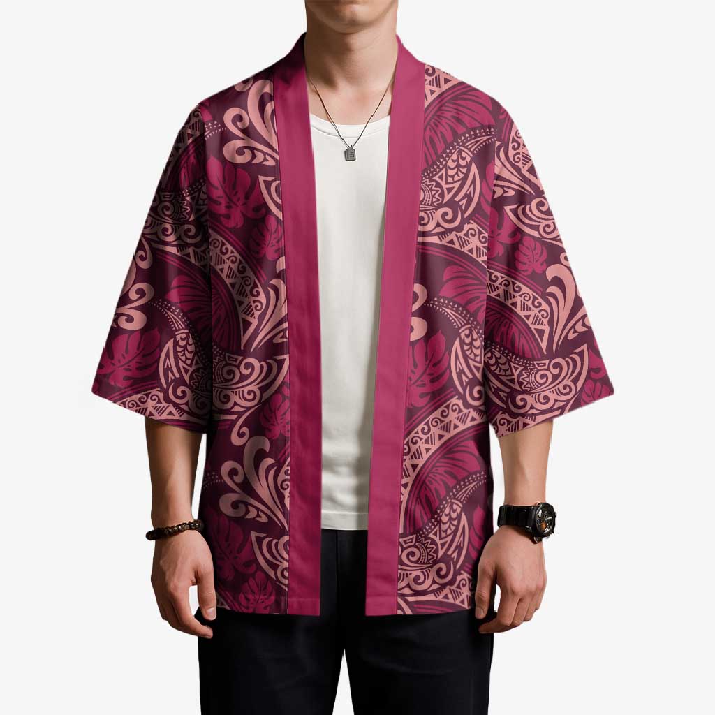 Sweet Pink Monstera Kimono Polynesian Tribal Pattern - Polynesian Pride