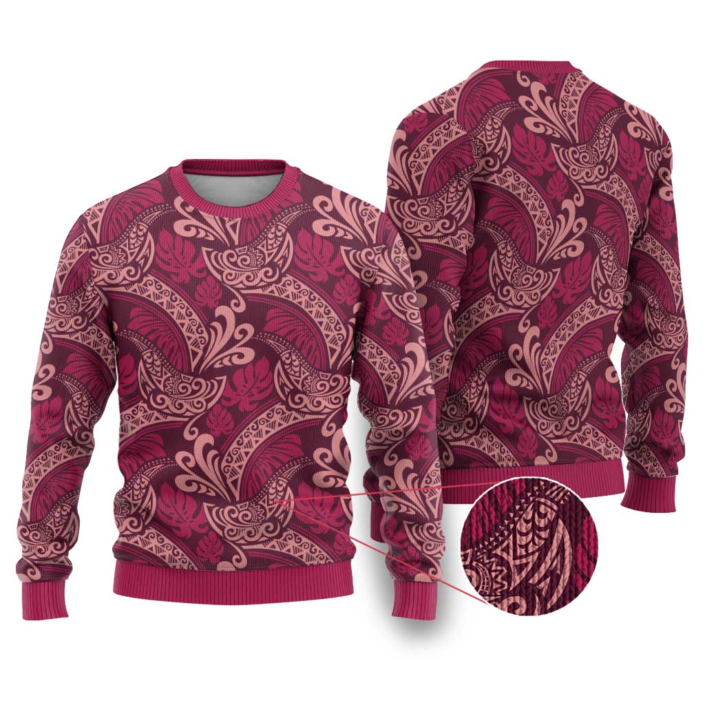 Sweet Pink Monstera Ugly Christmas Sweater Polynesian Tribal Pattern LT01 Pink - Polynesian Pride