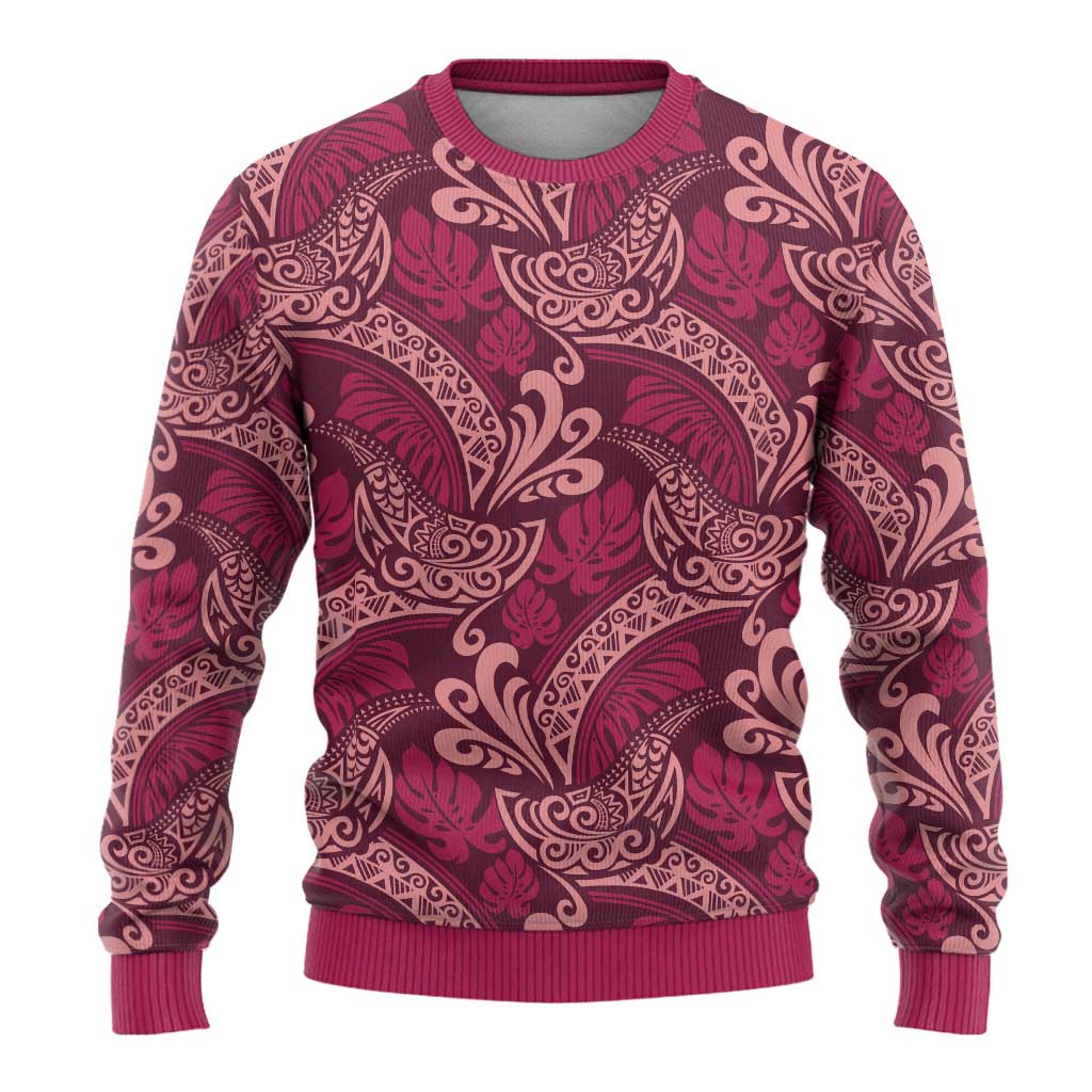 Sweet Pink Monstera Ugly Christmas Sweater Polynesian Tribal Pattern LT01 - Polynesian Pride