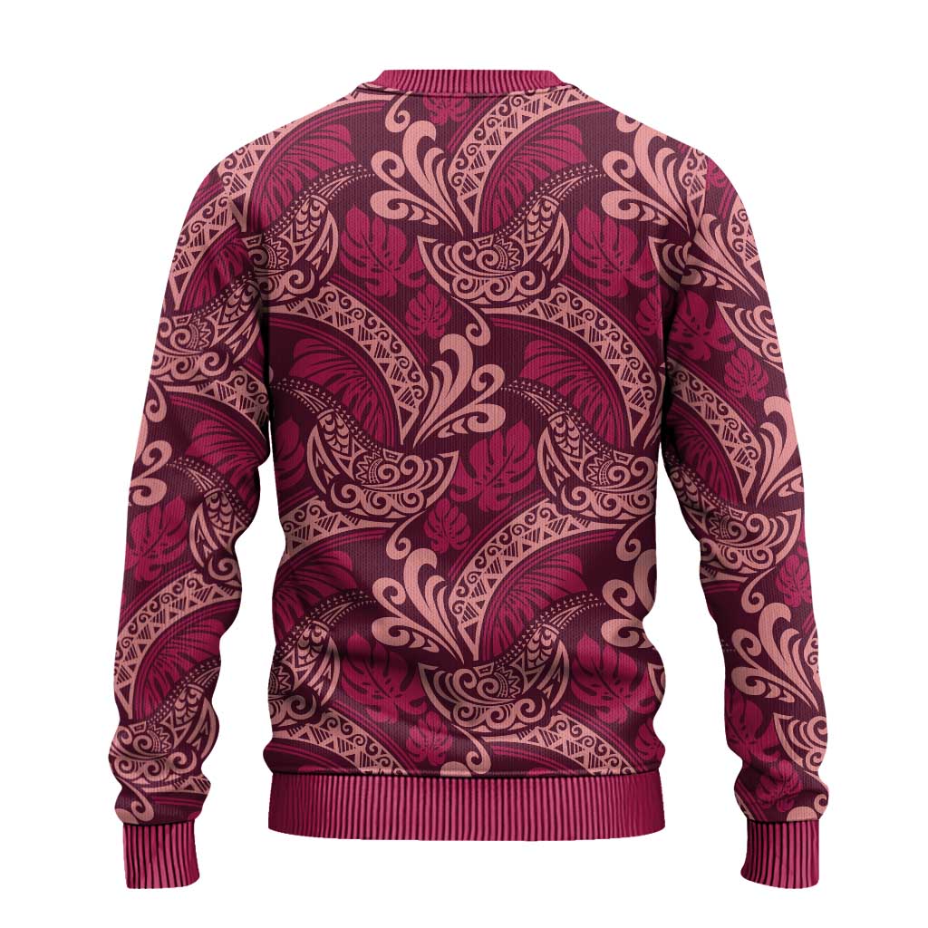 Sweet Pink Monstera Ugly Christmas Sweater Polynesian Tribal Pattern LT01 - Polynesian Pride