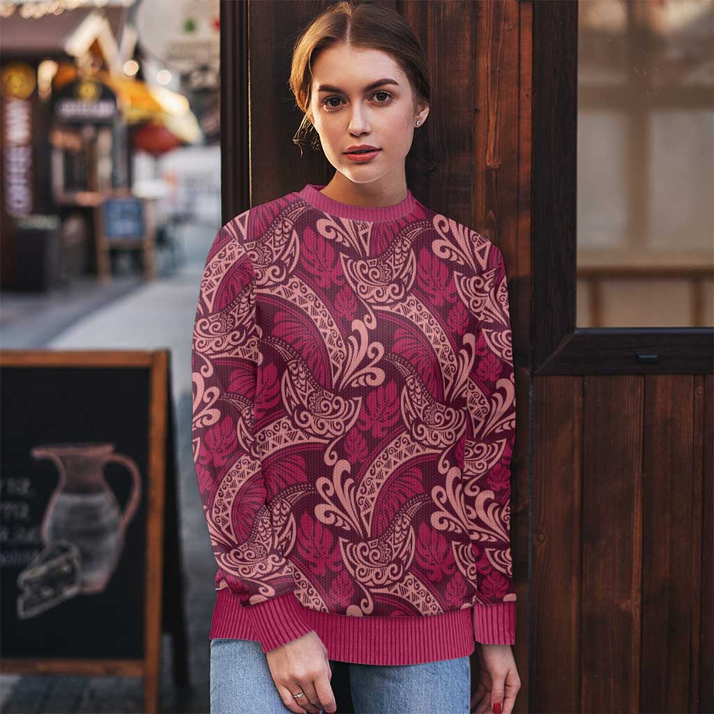 Sweet Pink Monstera Ugly Christmas Sweater Polynesian Tribal Pattern LT01 - Polynesian Pride