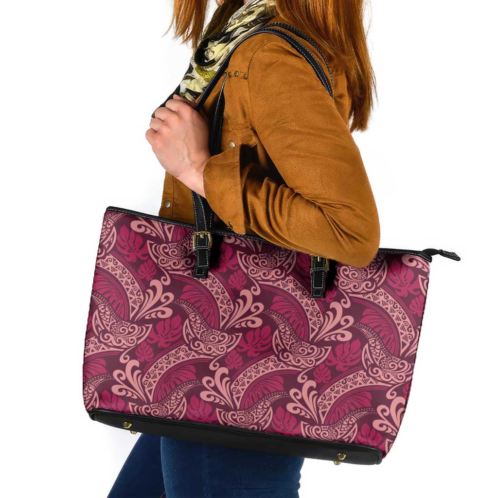 Sweet Pink Monstera Leather Tote Bag Polynesian Tribal Pattern LT01 Pink - Polynesian Pride