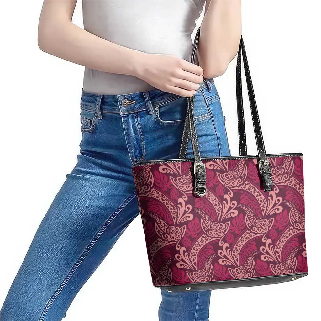 Sweet Pink Monstera Leather Tote Bag Polynesian Tribal Pattern LT01 - Polynesian Pride