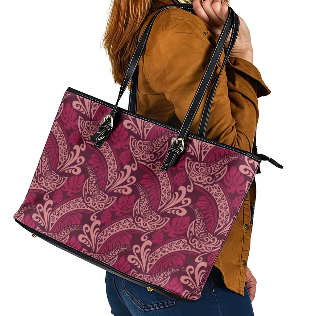 Sweet Pink Monstera Leather Tote Bag Polynesian Tribal Pattern LT01 - Polynesian Pride