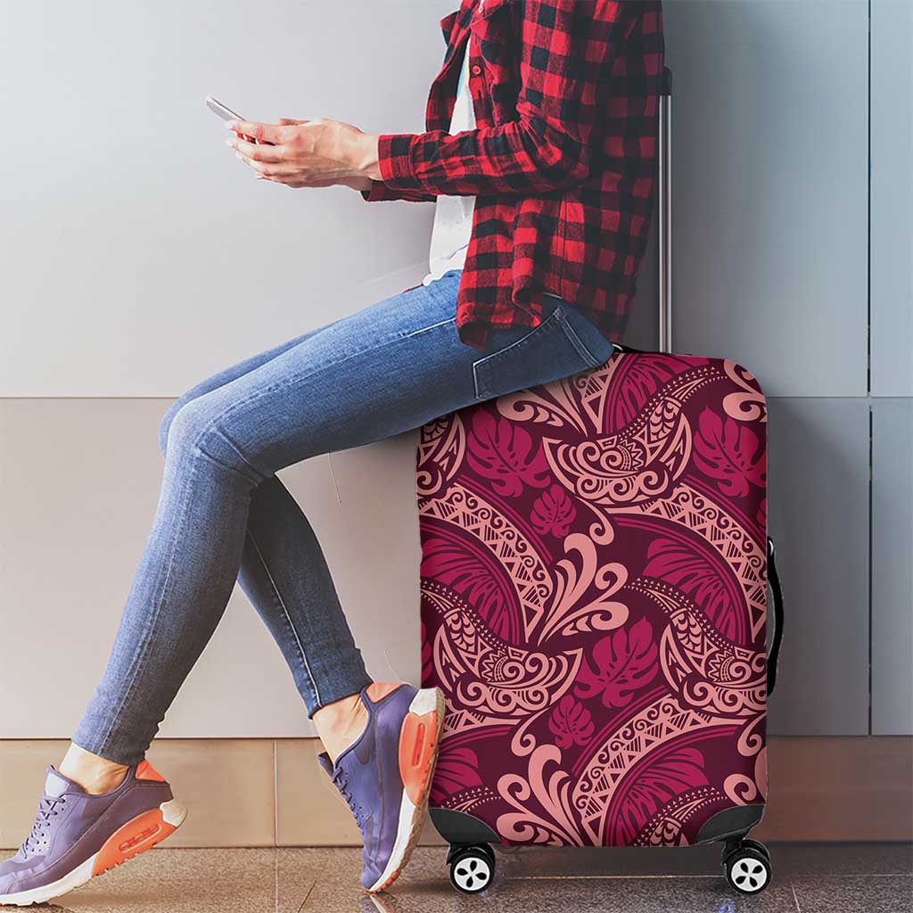 Sweet Pink Monstera Luggage Cover Polynesian Tribal Pattern - Polynesian Pride