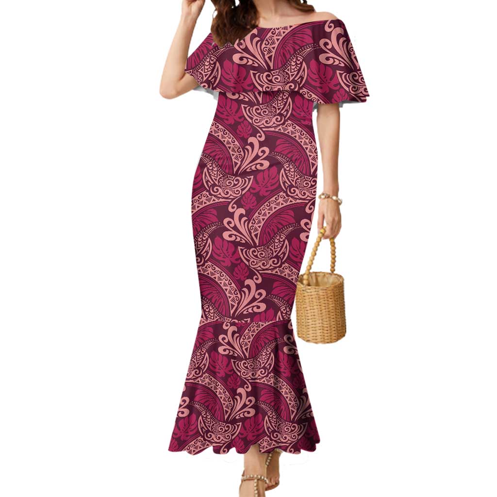 Sweet Pink Monstera Mermaid Dress Polynesian Tribal Pattern - Polynesian Pride