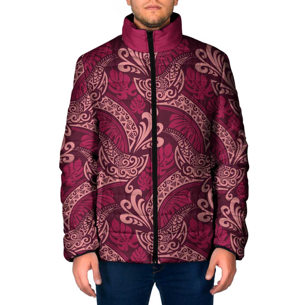 Sweet Pink Monstera Padded Jacket Polynesian Tribal Pattern LT01 Men Pink - Polynesian Pride
