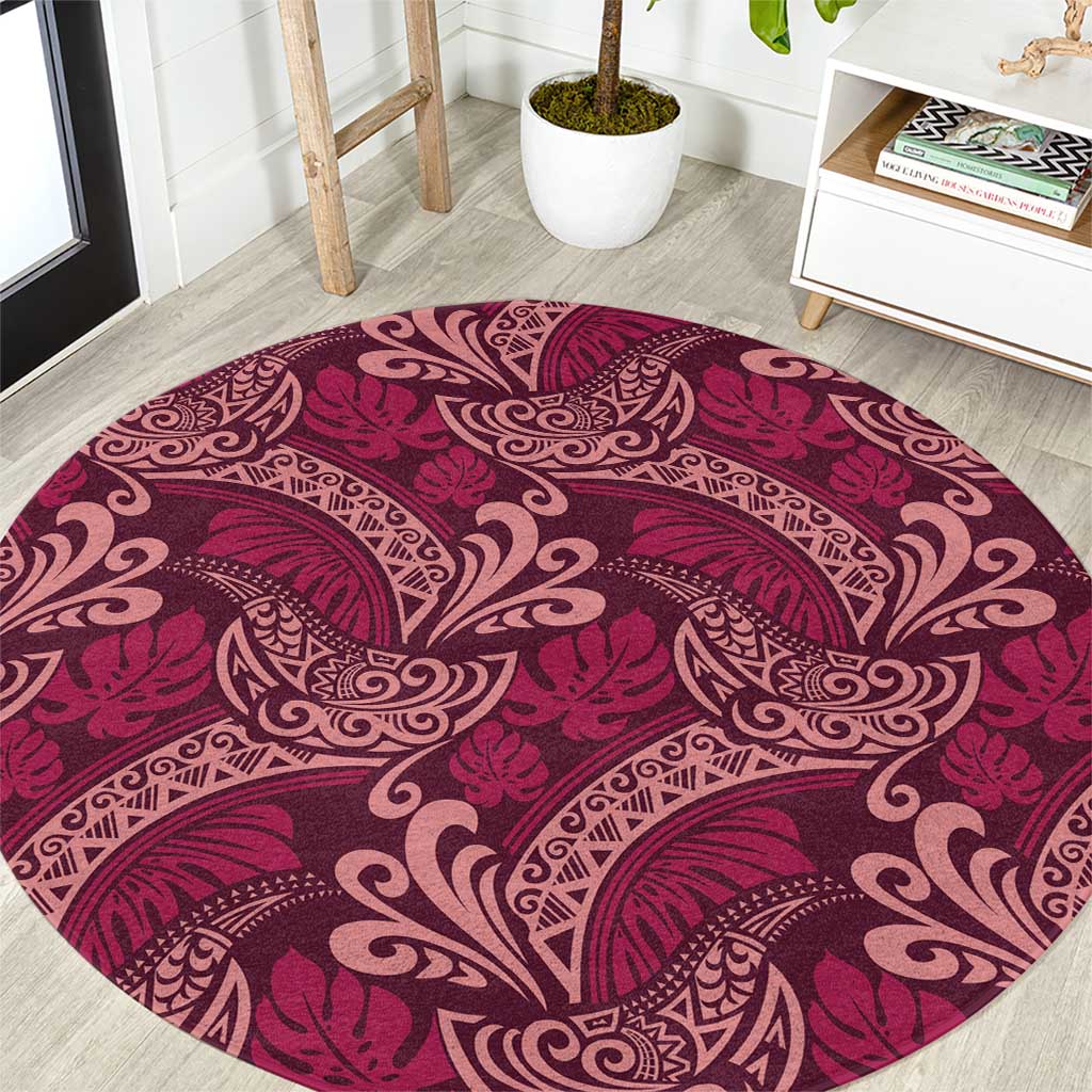 Sweet Pink Monstera Round Carpet Polynesian Tribal Pattern LT01 Pink - Polynesian Pride