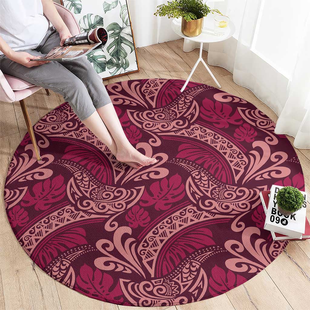 Sweet Pink Monstera Round Carpet Polynesian Tribal Pattern LT01 - Polynesian Pride