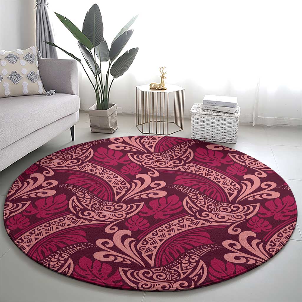 Sweet Pink Monstera Round Carpet Polynesian Tribal Pattern LT01 - Polynesian Pride