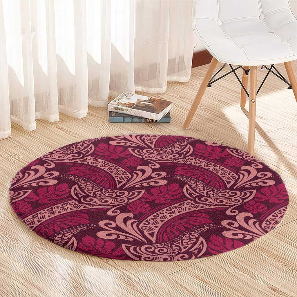 Sweet Pink Monstera Round Carpet Polynesian Tribal Pattern LT01 - Polynesian Pride