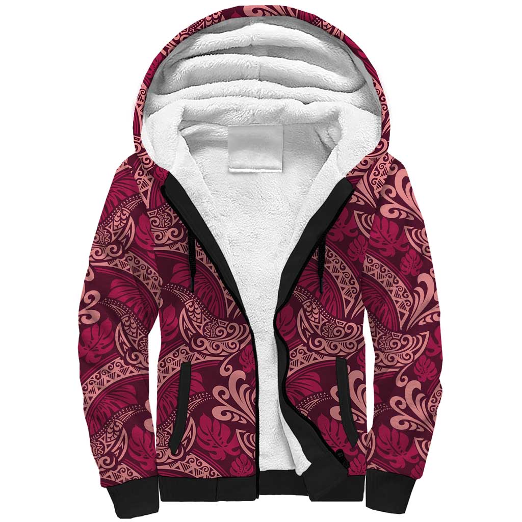 Sweet Pink Monstera Sherpa Hoodie Polynesian Tribal Pattern LT01 Unisex Pink - Polynesian Pride