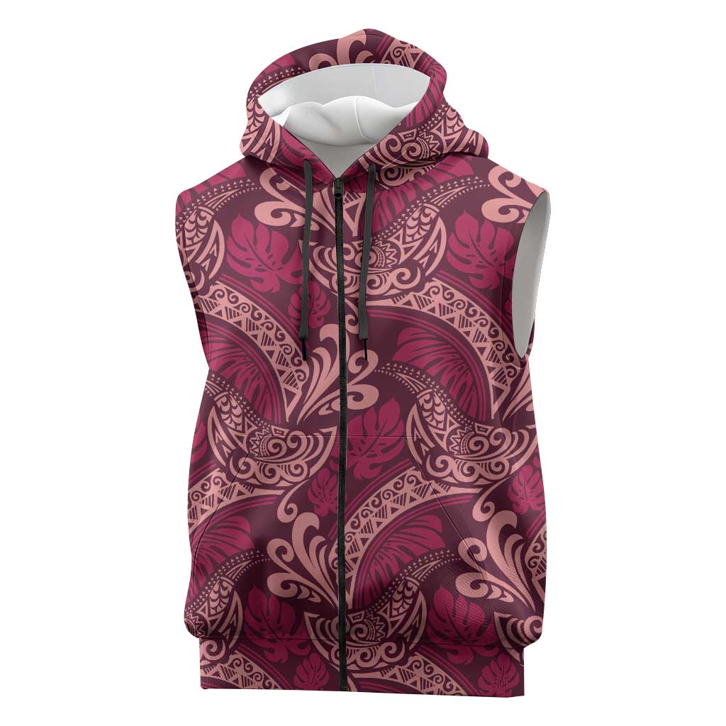 Sweet Pink Monstera Sleeveless Zip Hoodie Polynesian Tribal Pattern LT01 Pink - Polynesian Pride