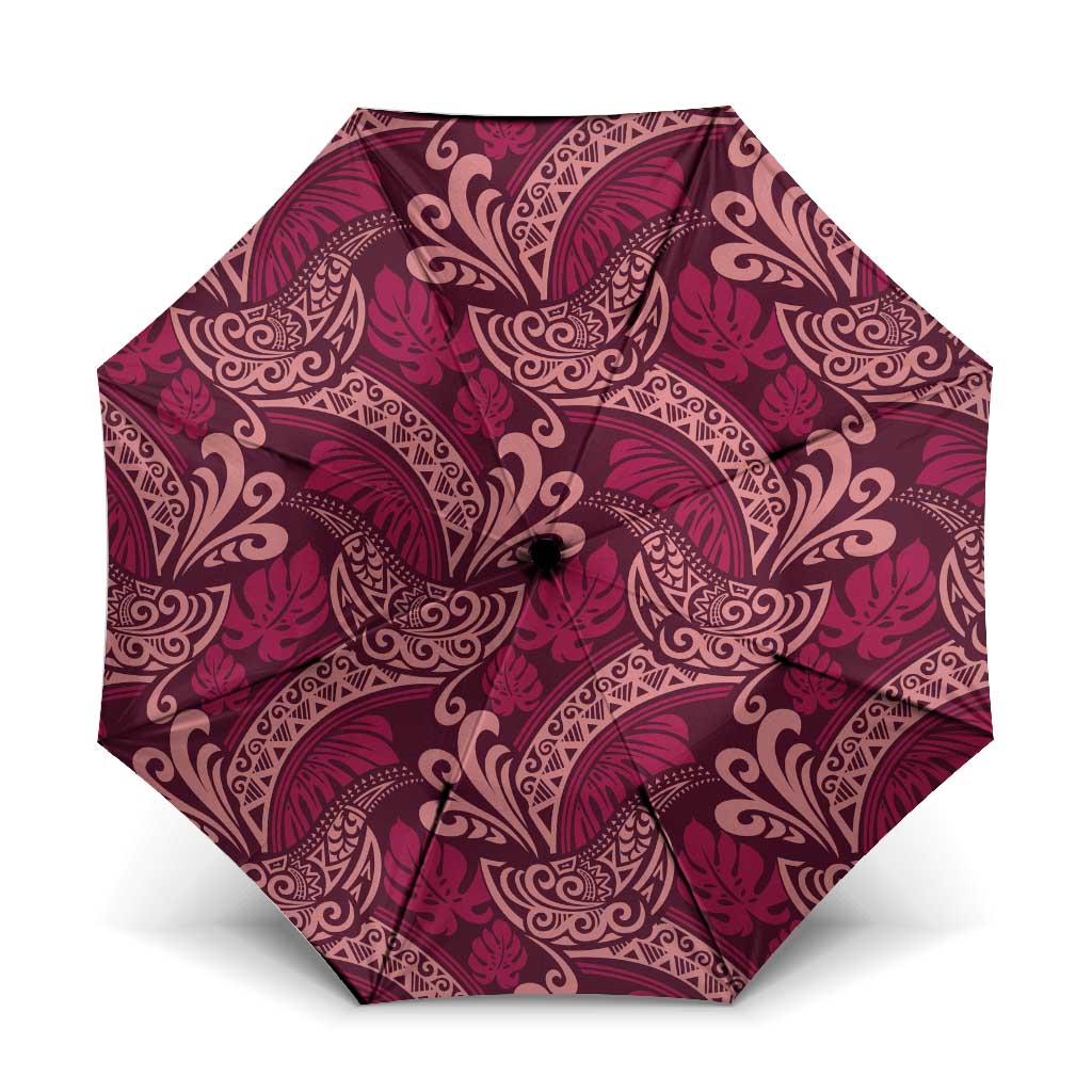 Sweet Pink Monstera Umbrella Polynesian Tribal Pattern LT01 One Size Folded 11.42 inch Opened Diameter 37.4 inch Pink - Polynesian Pride