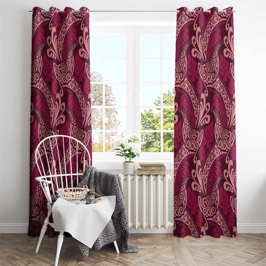 Sweet Pink Monstera Window Curtain Polynesian Tribal Pattern - Polynesian Pride