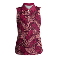Sweet Pink Monstera Women Sleeveless Polo Shirt Polynesian Tribal Pattern LT01 Female Pink - Polynesian Pride