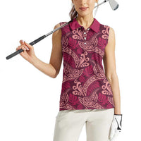 Sweet Pink Monstera Women Sleeveless Polo Shirt Polynesian Tribal Pattern LT01 - Polynesian Pride