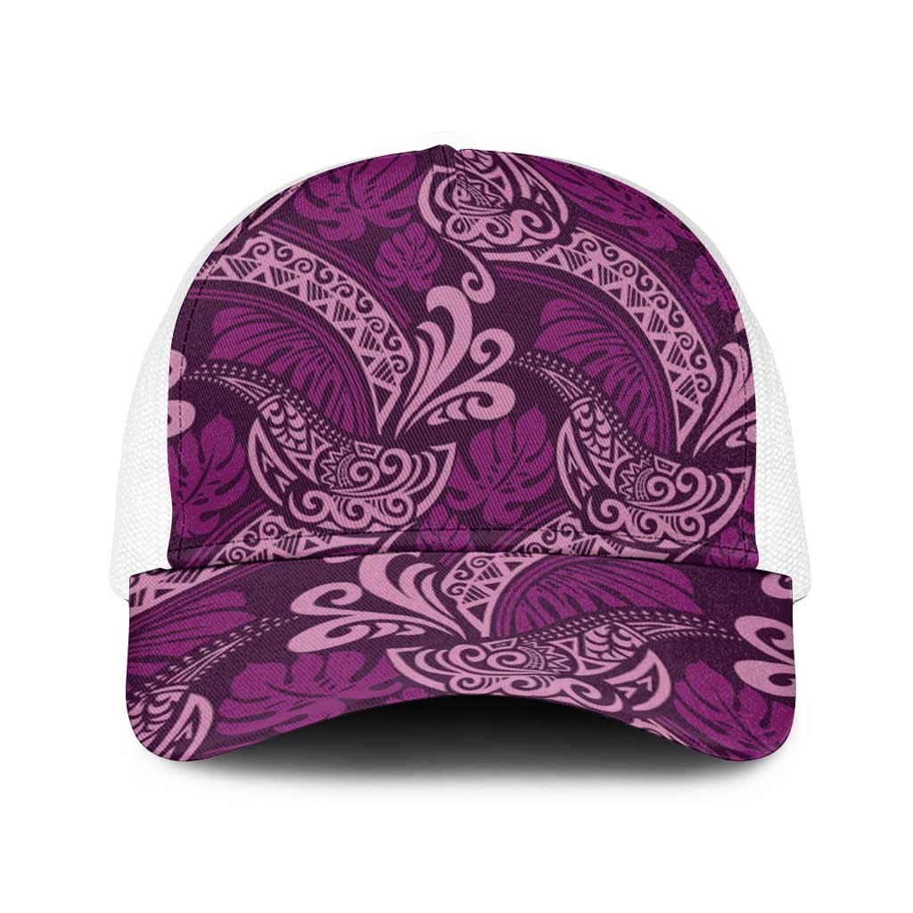 Royal Purple Monstera Baseball Net Cap Polynesian Tribal Pattern LT01 One Size White Purple - Polynesian Pride