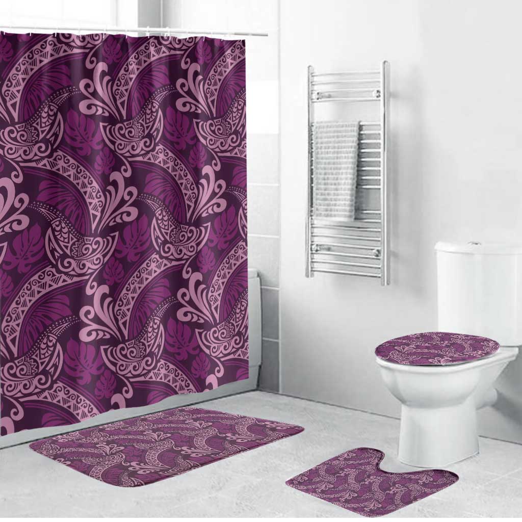 Royal Purple Monstera Bathroom Set Polynesian Tribal Pattern LT01 Bathroom Set (4 pcs) Purple - Polynesian Pride