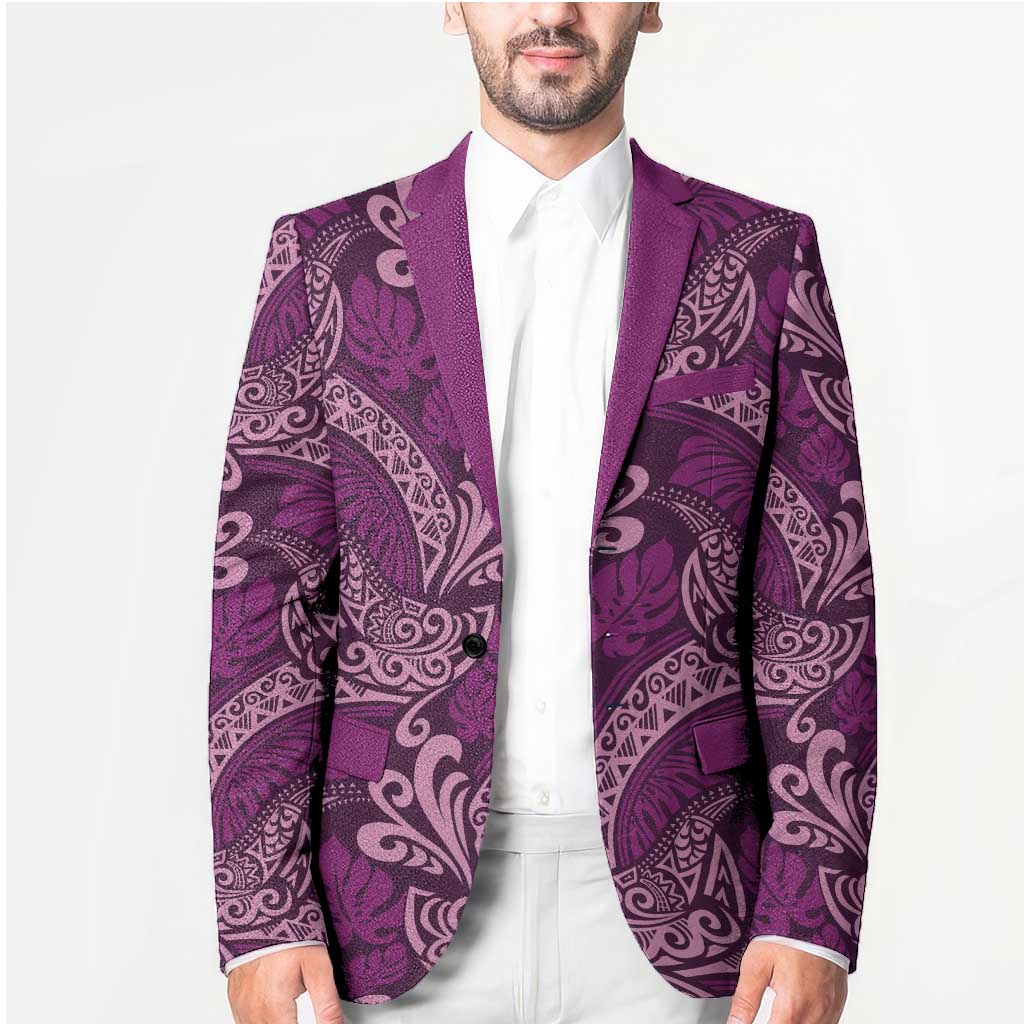 Royal Purple Monstera Blazer Polynesian Tribal Pattern LT01 - Polynesian Pride