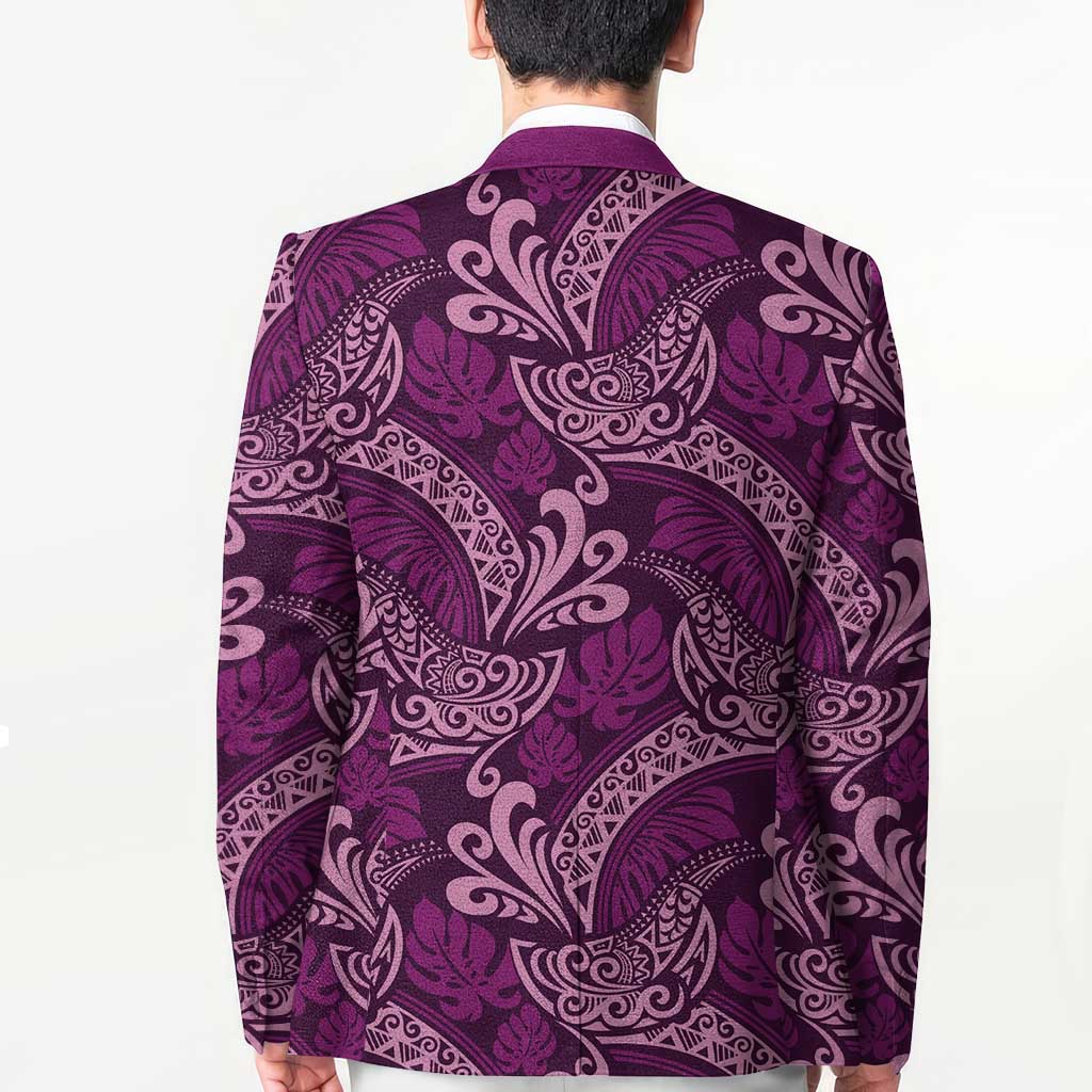 Royal Purple Monstera Blazer Polynesian Tribal Pattern LT01 - Polynesian Pride
