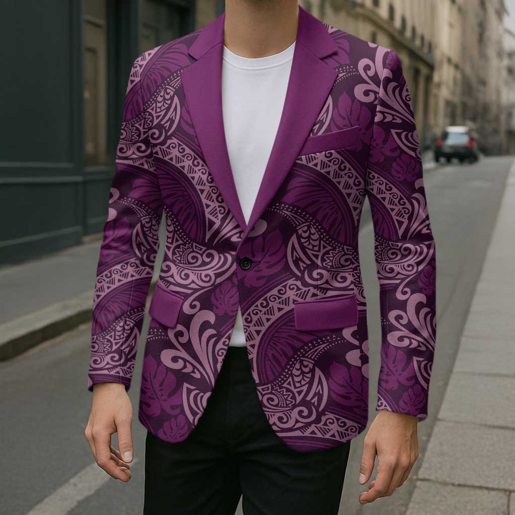 Royal Purple Monstera Blazer Polynesian Tribal Pattern LT01 - Polynesian Pride