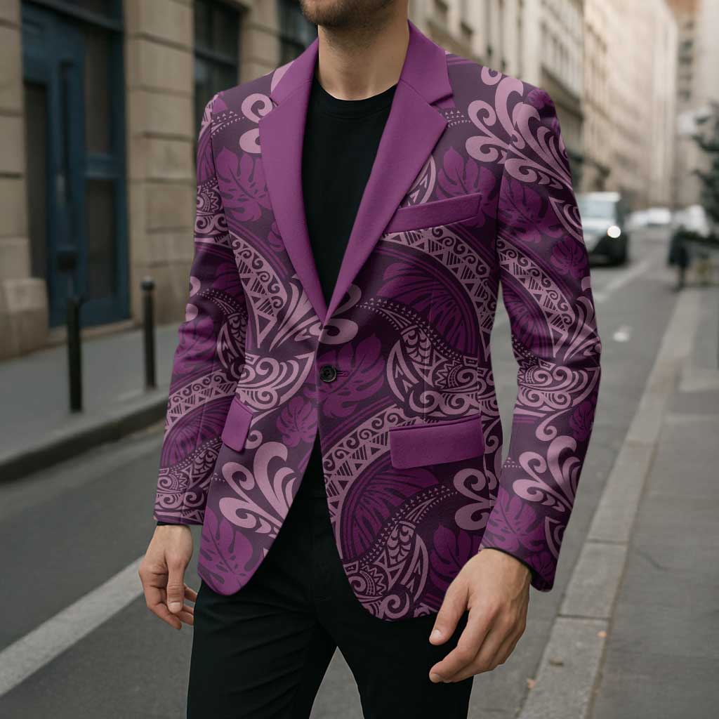Royal Purple Monstera Blazer Polynesian Tribal Pattern LT01 - Polynesian Pride